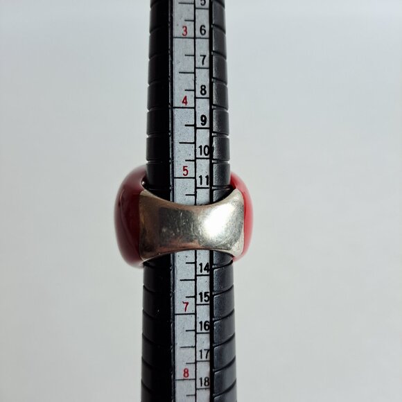 Angelique de Paris 925 Silver Zircon & Resin Red Square Ring Size 6 - Picture 8 of 12